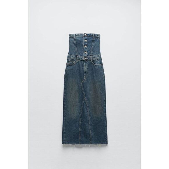 Zara RARE TRF DENIM DRESS NAVY BLUE - Picture 11 of 13